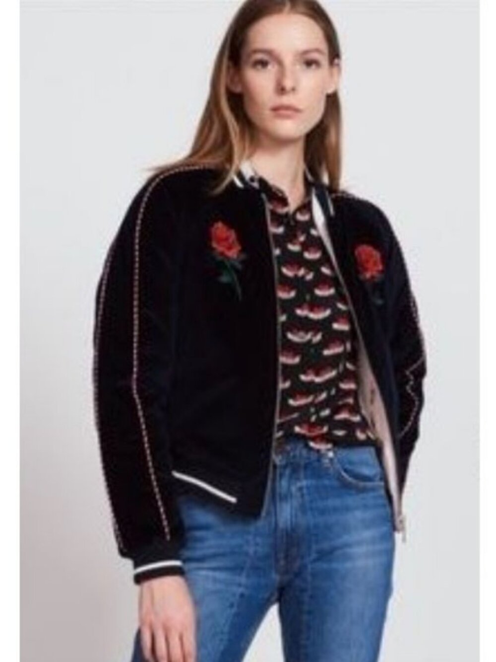 Sandro Paris Rose Reversible Velvet Bomber Jacket - 3